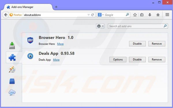 Suppression des publicités Browser Hero dans Mozilla Firefox étape 2