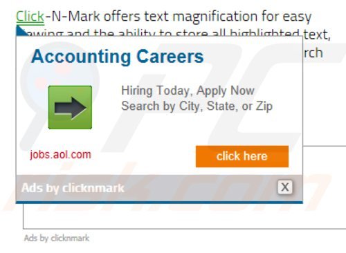 Logiciel de publicité clicknmark générant des publicités en ligne intrusives