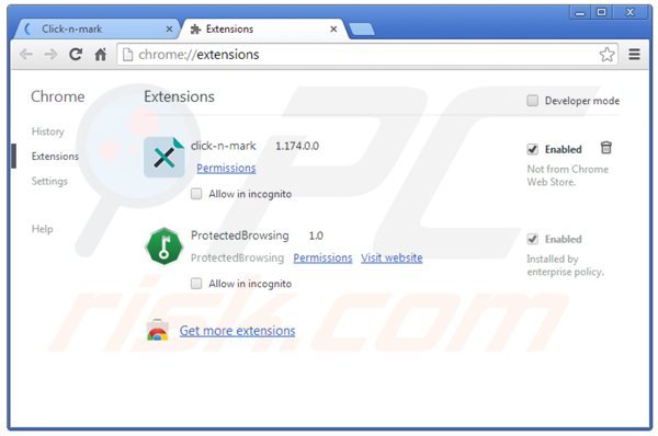 Suppression des publicités de clicknmark dans Google Chrome étape 2