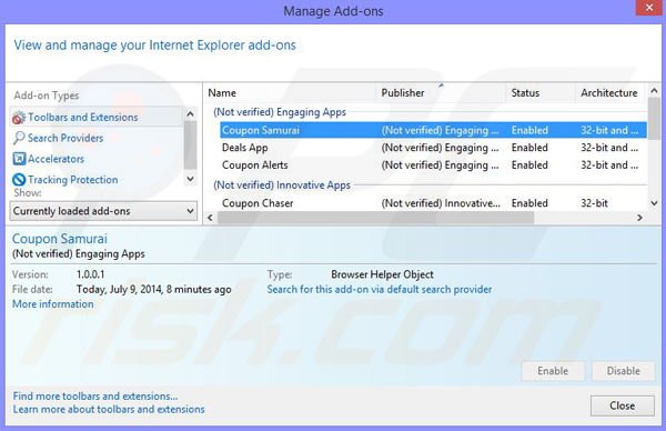 Suppression des publicités Couponarifi dans Internet Explorer étape 2