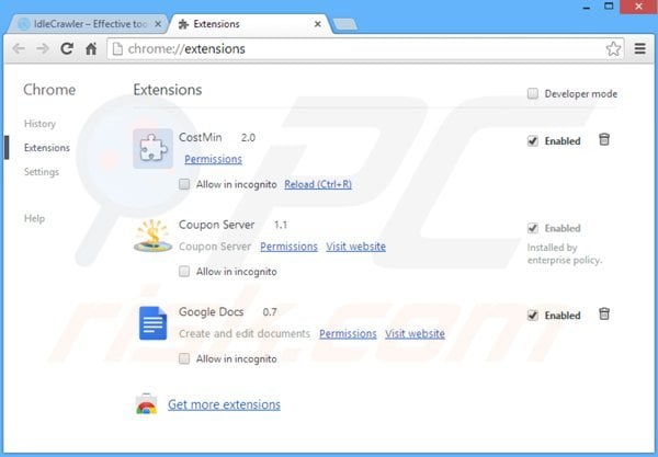 Suppression d'idlecrawler dans Google Chrome étape 2