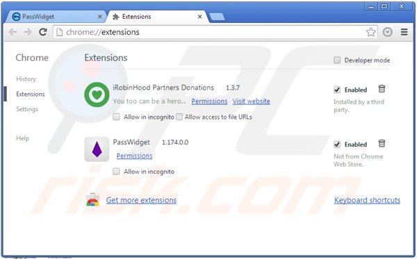 Suppression de passwidget dans Google Chrome étape 2