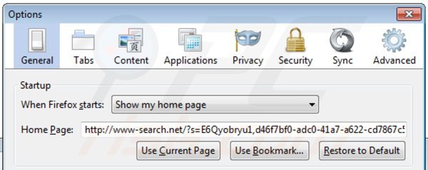 Suppression de la page d'accueil de www-search.net dans Mozilla Firefox 