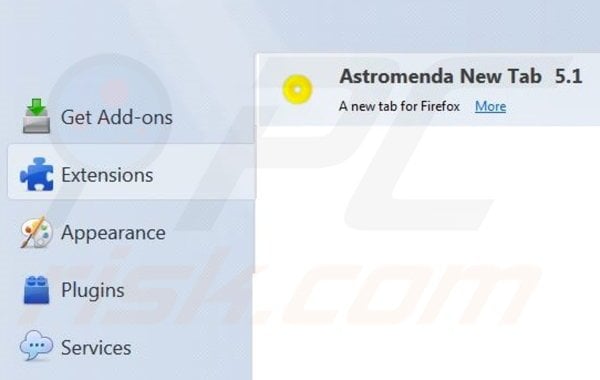 Suppression du pirate de navigateur Astromenda dans Mozilla Firefox étape 1