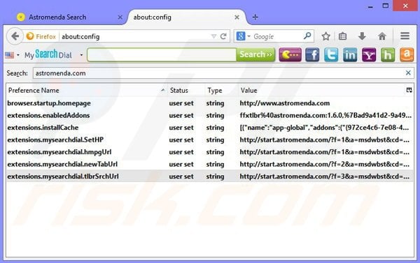 Suppression du pirate de navigateur Astromenda dans Mozilla Firefox étape 3