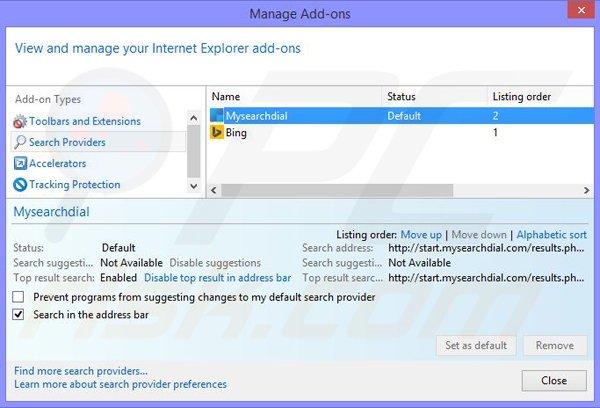 Suppression du pirate de navigateur  Astromenda dans Internet Explorer étape 3