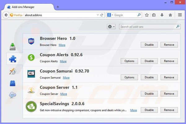 Suppression des publicités Browser Guard dans Mozilla Firefox étape 2