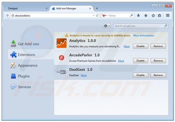 Suppression des publicités dealgest dans Mozilla Firefox étape 2