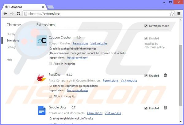 Suppression des publicités foxydeal dans Google Chrome étape 2