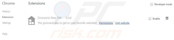 Suppression des extensions reliées à groovorio.com dans Google Chrome 