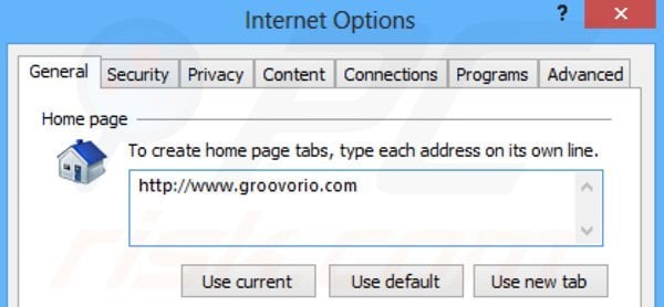 Suppression de la page d'accueil de groovorio.com dans Internet Explorer 