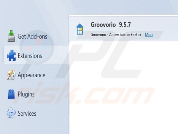 Suppression des extensions reliées à groovorio.com dans Mozilla Firefox 