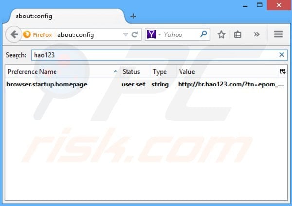 Suppresssion du moteur de recherche par défaut d'hao123.com dans Mozilla Firefox 