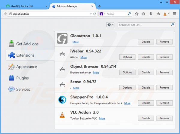 Suppression des extensions reliées à hao123.com dans Mozilla Firefox 