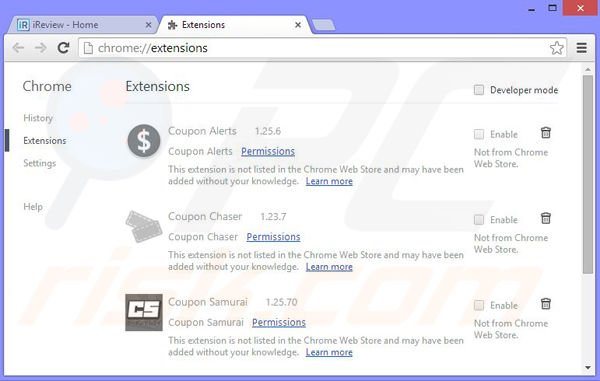 Suppression d'iReview dans Google Chrome étape 2