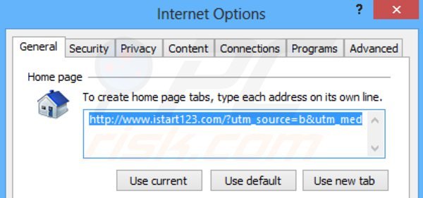 Suppression de la page d'accueil d 'istart123.com dans Internet Explorer 