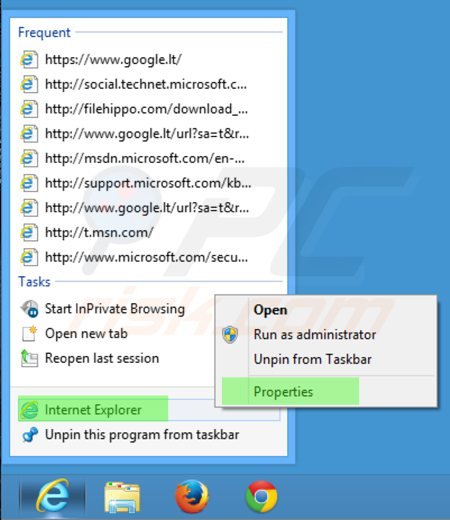 Suppression du raccourci cible d'istart123.com dans Internet Explorer étape 1