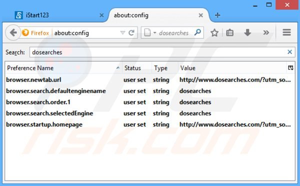 Suppression du moteur de recherche par défaut d'istart123.com dans Mozilla Firefox 