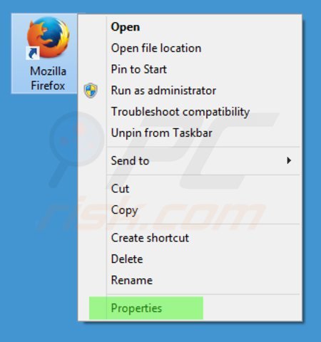 Suppression du raccourci cible d'istart123.com dans Mozilla Firefox étape 1