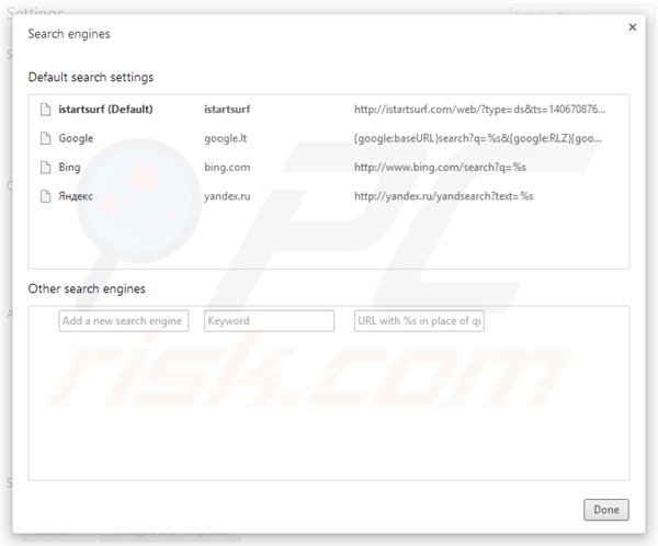 Suppression du moteur de rechercher d'istartsurf.com dans Google Chrome 
