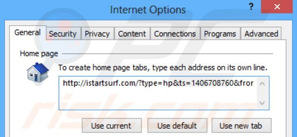 Suppression de la page d'accueil d'istartsurf.com dans Internet Explorer 