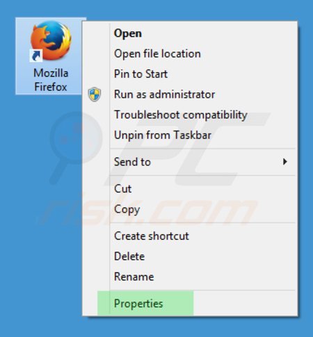Suppression du raccourci cible d'istartsurf.com dans Mozilla Firefox shortcut étape 1