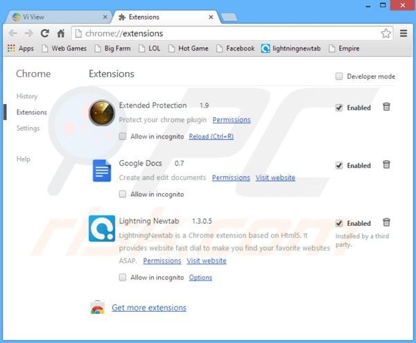 Suppression des extensions reliées à myhome.vi-view.com dans Google Chrome 