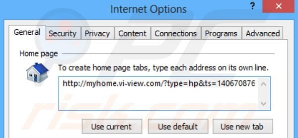 Suppression de la page d'accueil de myhome.vi-view.com dans Internet Explorer 