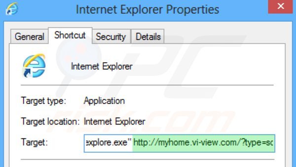 Suppression du raccourci cible de myhome.vi-view.com dans Internet Explorer étape 2
