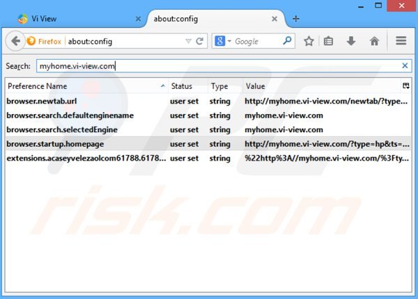 Suppression du moteur de recherche par défaut de myhome.vi-view.com dans Mozilla Firefox 