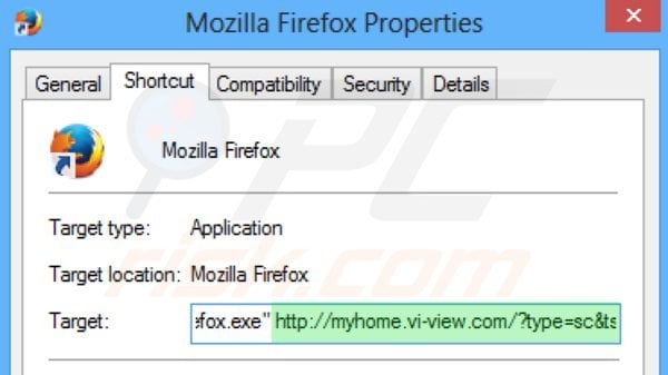 Suppression du raccourci cible de myhome.vi-view.com dans Mozilla Firefox étape 2