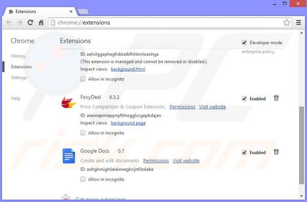 Suppression des publicités PassWizard dans Google Chrome étape 2