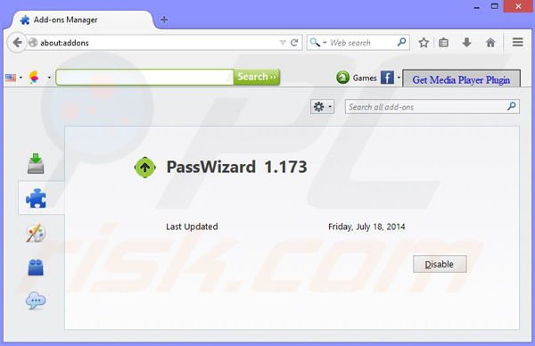 Suppression des publicités PassWizard dans Mozilla Firefox étape 2
