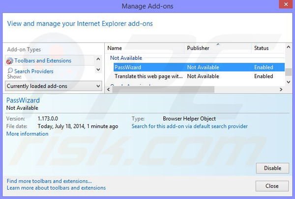 Suppression des publicités PassWizard dans Internet Explorer étape 2