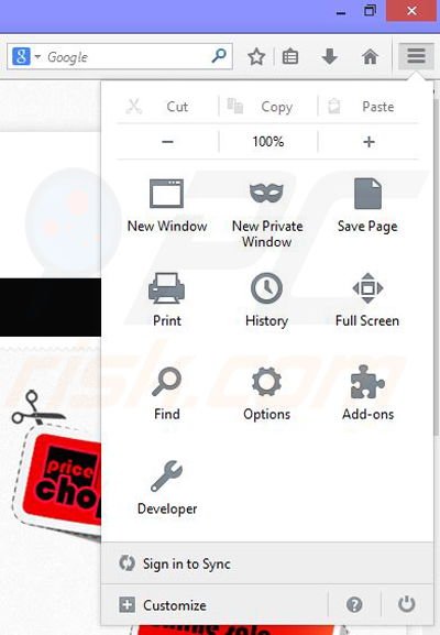 Suppression des publicités PriceChop dans Mozilla Firefox étape 1