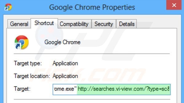 Suppression du raccourci cible searches.vi-view.com dans Google Chrome étape 2