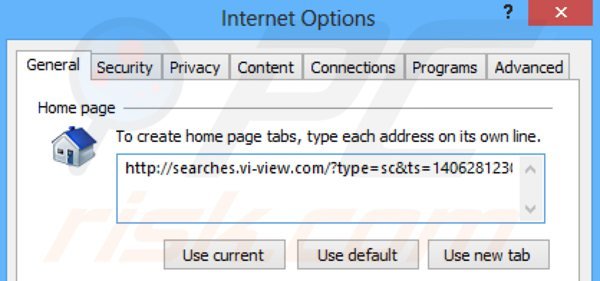 Suppression de la page d'accueil de searches.vi-view.com dans Internet Explorer 
