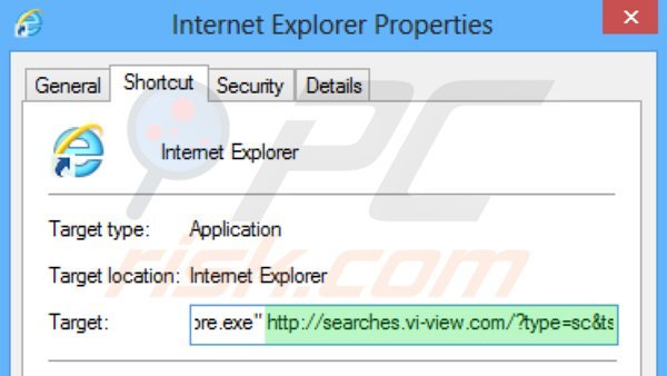 Suppression du raccourci cible  searches.vi-view.com dans Internet Explorer étape 2