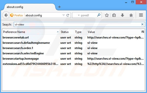 Suppression du moteur de recherche par défaut de searches.vi-view.com dans Mozilla Firefox 