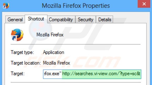Suppression du raccourci cible de searches.vi-view.com dans Mozilla Firefox étape 2
