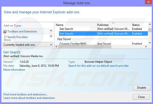 Suppression des publicités Severe Weather Alerts dans Internet Explorer étape 2