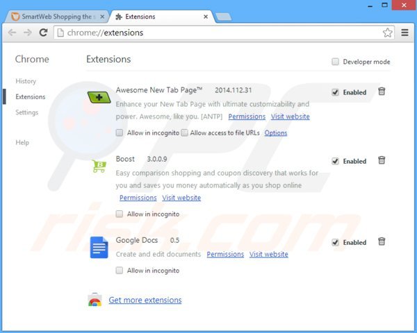 Suppression des publicités smartweb dans Google Chrome étape 2