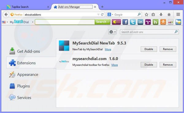 Suppression du pirate de navigateur Taplika dans Mozilla Firefox étape 1