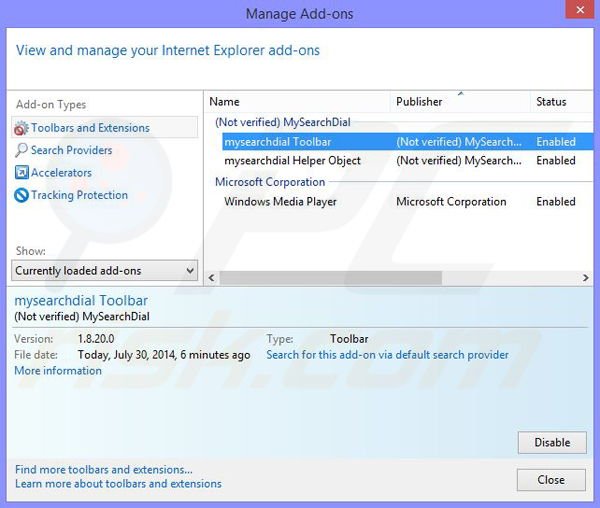 Suppression du pirate de navigateur Taplika dans Internet Explorer étape 1