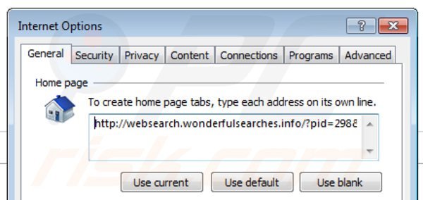 Suppression de la page d'accueil de websearch.wonderfulsearches.info dans Internet Explorer 