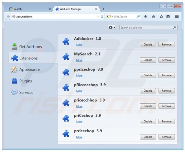 Suppression des extensions reliées à websearch.wonderfulsearches.info dans Mozilla Firefox 