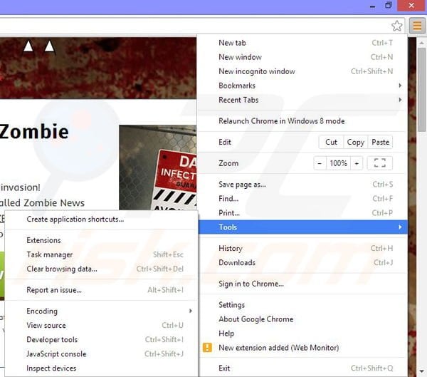 Suppression des publicités Zombie News dans Google Chrome étape 1