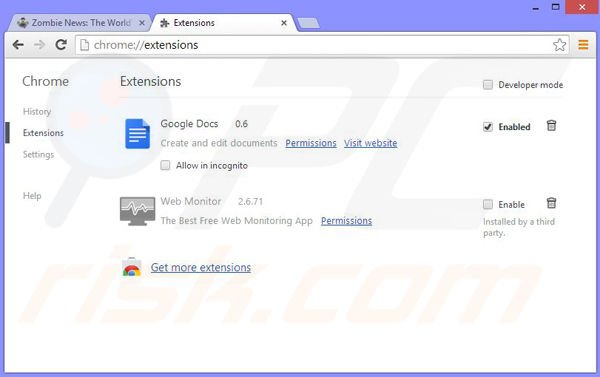 Suppression des publicités Zombie News dans Google Chrome étape 2