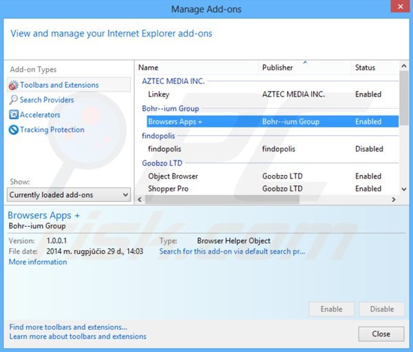 Suppression de browsers apps + ads dans Internet Explorer étape 2