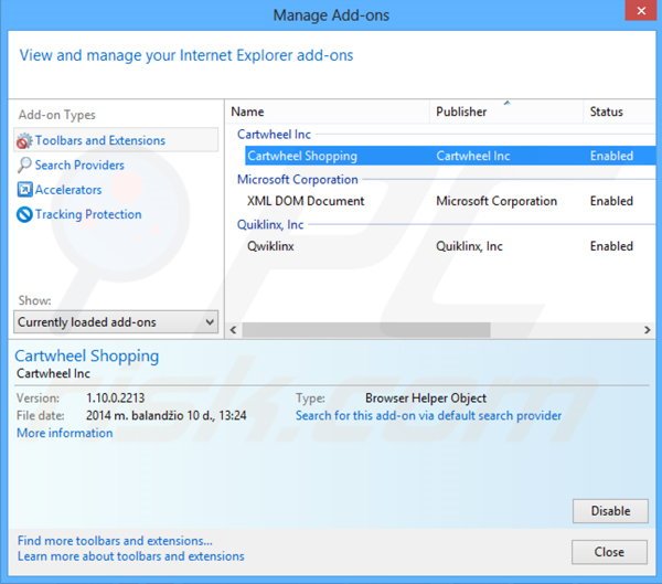 Suppression des publicités Cartwheel Shopping dans Internet Explorer étape 2